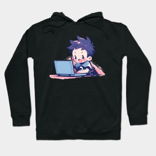 Cute Anime boy using laptop Hoodie